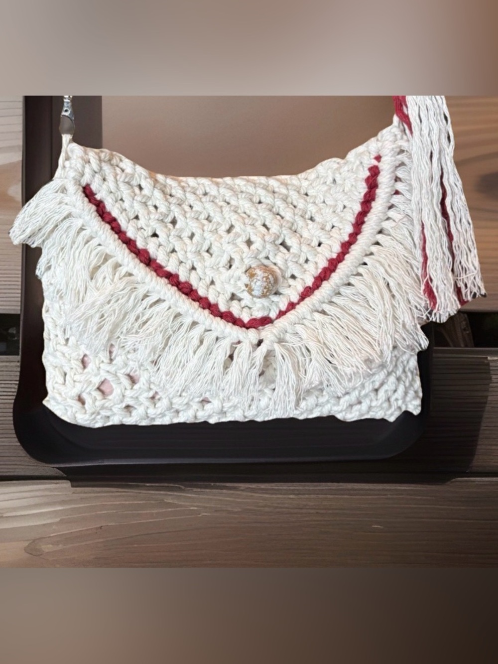 Handmade Boho Macramé Envelope Crossbody w/detachable Straps for Clutch w/Tassel - Picture 5 of 8